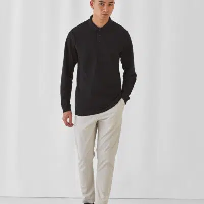 Long-sleeved piqué polo shirt for men