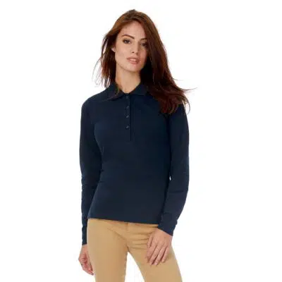 Long-sleeved piqué polo shirt for women